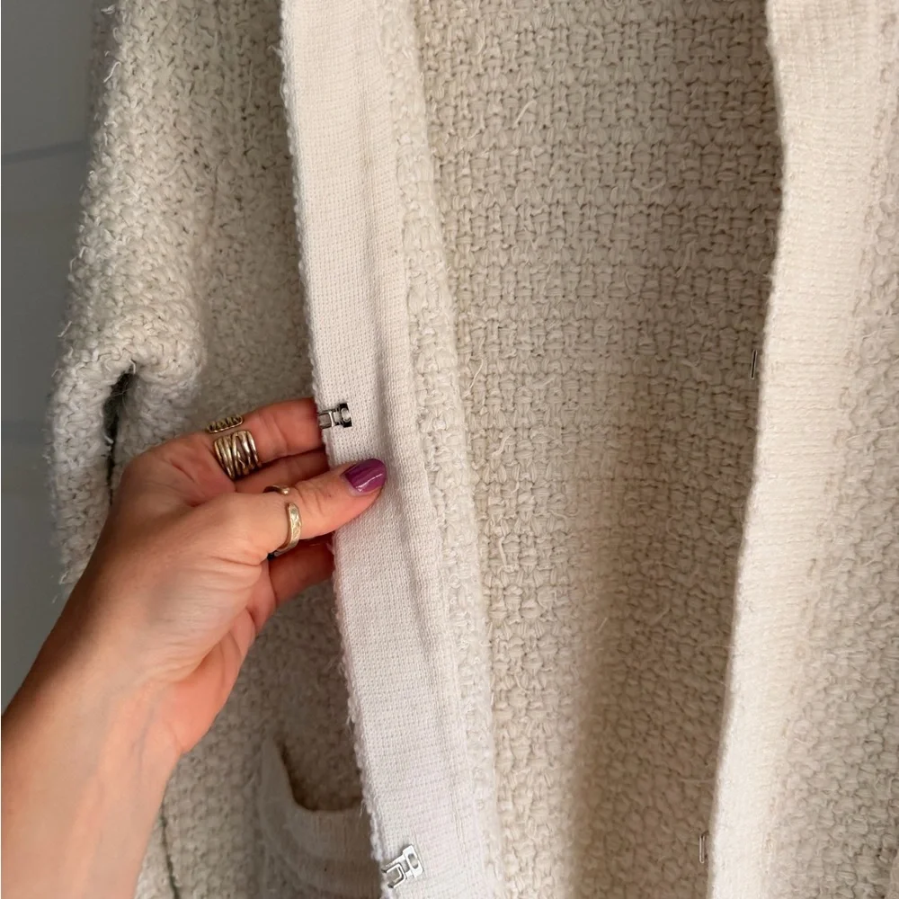 Sandro Ivory Textured Open-Front Bouclé Cardigan - Picture 3 of 9